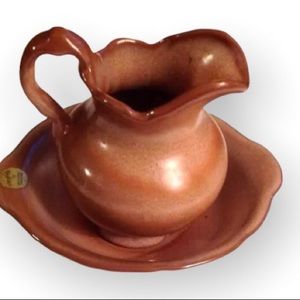 Vintage Frankoma Pottery Pitcher & Bowl Red Clay30A 30B Brown Desert Sand Glaze